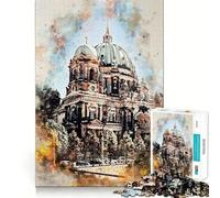 Puzzle de 1000 pièces Berlin Allemagne aquarelle coupe précise jouet pour promouvoir les capacités cognitives jeu calme cadeau d'anniversaire (50 x 75 cm)