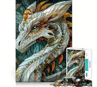 Puzzle de 1000 pièces Bête Dragon Fantastique Blanche pour Adolescents,Jeu de mémoire,Verrouillage sécurisé,sans pièces détachées,idéal pour Les Voyages, pour Les Cerveaux (38x52cm)