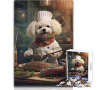 Puzzle de 1000 pièces Bichon Frisé Chef pour Adolescents - Jeu éducatif et Stimulant - Idée Cadeau Originale et touchante - Dimensions:38x26cm