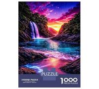 Puzzle De 1000 Pièces Bioluminescent Beach Waterfall at Sunset Puzzle pour Adolescents Course De Vitesse Manuelle Liste De Souhaits avec Le Père Noël Jouets Jeux Éducatifs 52x38cm/1000pcs