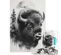 Puzzle de 1000 pièces Bison Double Exposition Lune Difficile et Stimulant pour Toute la Famille Jouet Amusant décoration Murale pour Les 14 Ans et Plus (50x75cm)