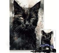 Puzzle de 1000 pièces Black Cat Ink Art pour Adolescents, défi intellectuel et détente, Bords Lisses, Cadeau de Noël Chic (38x26cm)