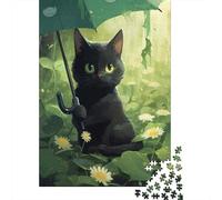 Puzzle De 1000 Pièces Black Cat with Umbrella Puzzles pour Adultes Activités Familiales Stimule Le Cerveau Idéal comme Cadeau pour Toute La Famille 52x38cm/1000pcs