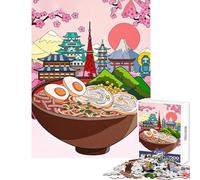 Puzzle de 1000 pièces Bol de Ramen et Monuments Japonais Jeu éducatif et ludique Cadeau d'anniversaire avec Poster et fiche de Questions Assortis Dimensions 50x75cm