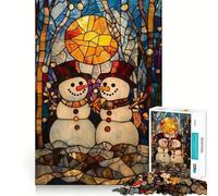 Puzzle de 1000 pièces Bonhomme de Neige en vitrail pour Adolescents, stimule la mémoire, réduit Le Stress, Cadeau précieux 38x52cm
