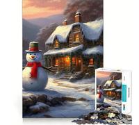Puzzle de 1000 pièces Bonhomme de Neige et Chalet, scène d'hiver, pour Adolescents, Puzzle Clear Logic, Jouet Peaceful Time, découpe Parfaite, liste de souhaits du Père Noël (50x75cm)