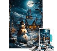 Puzzle de 1000 pièces Bonhomme de Neige la Nuit Difficile et Stimulant Améliore la mémoire Décoration intérieure Jouet pour Les 14 Ans et Plus 38x26cm