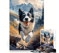Puzzle de 1000 pièces Border Collie Mountain Run pour Adultes Exercice de logique, détente paisible, Bords Nets, Joli Cadeau (38x52cm)