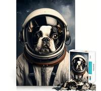 Puzzle de 1000 pièces Boston Terrier Astronaute Découpe précise Art Casse-tête Cadeau Loisirs Amusant Décoration Murale de Noël (38x52cm)