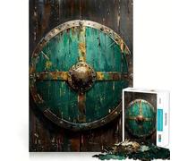 Puzzle de 1000 pièces Bouclier Viking au Mur pour Adultes,Jeu de réflexion,découpe Laser pour Un Assemblage Parfait,activité enrichissante pour Les Jours de Pluie (50x75cm)