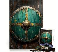 Puzzle de 1000 pièces Bouclier Viking au Mur pour Adultes Stimulation Cognitive et mémoire Détente Facile Bords Nets Cadeau Unique (38x26cm)