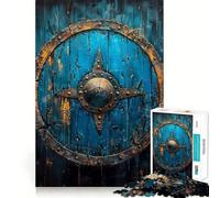 Puzzle de 1000 pièces Bouclier Viking Bleu,découpe précise,Jeu de réflexion,Cadeau Facile à Jouer,Cadeau d'anniversaire Amusant (38x52cm)