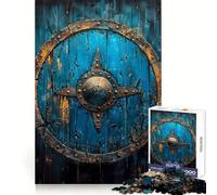 Puzzle de 1000 pièces Bouclier Viking Bleu Stimulation cérébrale Loisirs et Plaisir Fermeture sécurisée Cadeau d'anniversaire (38x52cm)