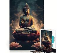 Puzzle de 1000 pièces Bouddha Feuille de Lotus Fumée Bords Nets Décoration Résolvez des problèmes Amusez-Vous et passez Un Bon Moment Décoration de Noël Cadeau (50x75cm)