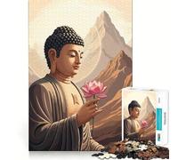 Puzzle de 1000 pièces Bouddha Fleur de Lotus Montagnes Bords Lisses Jeu de Concentration Amusant Temps de Jeu Confortable Cadeau d'anniversaire (38x26cm)