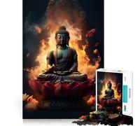 Puzzle de 1000 pièces Bouddha Lotus Flamboyant Ajustement Parfait Art Stimulant Le Cerveau Jeu Temps de Repos Décoration Murale de Noël (38x52cm)