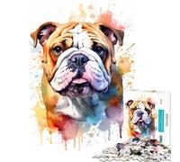 Puzzle de 1000 pièces Bouledogue à l'aquarelle Jeu Amusant et addictif pour développer la Patience Idée Cadeau de Père Noël Secret Apprentissage éducatif (Dimensions 38x52cm)