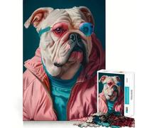 Puzzle de 1000 pièces Bouledogue en Verre,Portrait,Bords Lisses,Jeu de Concentration Amusant,Moment de détente,Cadeau d'anniversaire (50x75cm)