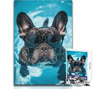 Puzzle de 1000 pièces Bouledogue français à la Piscine pour Adolescents en été:Un Jeu éducatif et ludique pour Apprendre et stimuler la cognition Idée Cadeau Originale et attentionnée 50x75 cm