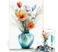 Puzzle de 1000 pièces Bouquet de Fleurs Aquarelle,Jeu de Construction sans Espace,Ajustement Parfait,activité gratifiante pour Les Jours de Pluie (38x52cm)