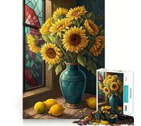 Puzzle de 1000 pièces Bouquet de tournesols éclatants et Citrons Frais Nature Morte Artistique Jeu de réflexion créatif et de qualité supérieure Décoration Murale de Noël (38x26cm)