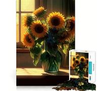 Puzzle de 1000 pièces Bouquet de tournesols et Chalet pour Adolescents Jeu de logique, léger et Relaxant, découpe précise, Cadeau Classique 50x75cm