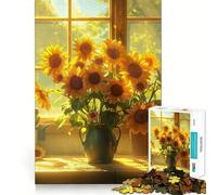 Puzzle de 1000 pièces Bouquet de tournesols et maisonnette pour Adolescents amélioration de la mémoire, détente et Divertissement, pièces de Collection aux découpes nettes 50x75cm