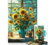 Puzzle de 1000 pièces Bouquet de tournesols et maisonnette pour Adolescents, Jeu de logique et de Loisirs, Bords Fins, Cadeau spécial 38x26cm