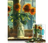 Puzzle de 1000 pièces Bouquet de tournesols et maisonnette pour Adolescents, Jeu d'exercice Mental, activité à Domicile, décoration Murale découpée avec précision 38x52cm