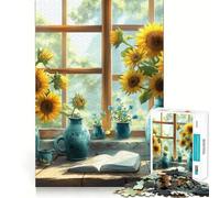 Puzzle de 1000 pièces Bouquet de tournesols et maisonnette pour Adolescents, Jouet Anti-Stress, découpe Nette, liste de souhaits du Père Noël 38x52cm