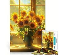 Puzzle de 1000 pièces Bouquet de tournesols et maisonnette pour Adolescents, Jouet Intelligent, Loisirs, découpe précise, Cadeau de Saison 38x26cm