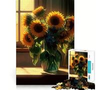 Puzzle de 1000 pièces Bouquet de tournesols et maisonnette pour Adultes, Jeu de réflexion Amusant à Partager, découpe de précision, Cadeau Unique 38x26cm