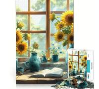 Puzzle de 1000 pièces Bouquet de tournesols et maisonnette pour Adultes, Jeu de réflexion Amusant à Partager, découpe de précision, Cadeau Unique 50x75cm