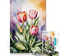 Puzzle de 1000 pièces Bouquet de Tulipes Aquarelle »,Jeu de réflexion créatif,pièces Robustes et découpées avec précision,idéal pour Les Voyages (38x26cm)