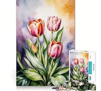 Puzzle de 1000 pièces Bouquet de Tulipes Aquarelle pour Adultes,Jeu de réflexion,découpe Laser pour Un Assemblage Parfait,activité enrichissante pour Les Jours de Pluie (50x75cm)
