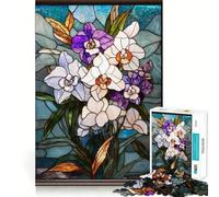 Puzzle de 1000 pièces Bouquet d'orchidées en vitrail pour Adolescents, Jeu de réflexion et de Loisirs, Design Amusant, Assemblage, Cadeau élégant 38x52cm