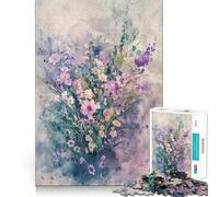 Puzzle de 1000 pièces Bouquet Floral Aquarelle pour Adolescents,Jeu de mémoire Amusant,Surface Lisse sans bavures,Cadeau d'anniversaire,Casse-tête (38x26cm)
