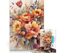 Puzzle de 1000 pièces Bouquet Floral Aquarelle pour Adolescents,Jeu Stimulant l'esprit,Taille Uniforme,pièces précises,activité Amusante en Famille Le Soir (38x26cm)