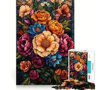 Puzzle de 1000 pièces Bouquet Floral en vitrail pour Adolescents, idéal pour stimuler la mémoire, à Assembler à la Maison, Cadeau Parfait 38x52cm