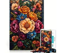 Puzzle de 1000 pièces Bouquet Floral en vitrail pour Adolescents, Jeu cognitif, Loisir Doux, Assemblage de Motifs, œuvre d'art 50x75cm