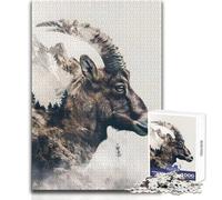 Puzzle de 1000 pièces Bouquetin majestueux des Montagnes - Activité de détente et de Loisirs - Découpe de précision et Bords Lisses - Dimensions:38x52cm