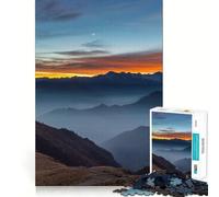 Puzzle de 1000 pièces Brouillard sur la Montagne au Coucher du Soleil pour Adolescents améliore la mémoire et Les Loisirs Découpe Solide pour Les vœux du Père Noël 38x26cm