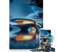 Puzzle de 1000 pièces Brutalisme Maison sur l'eau Assemblage Parfait Art Stimulant Le Cerveau Jeu Temps de Repos Décoration Murale de Noël (38x26cm)
