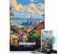 Puzzle de 1000 pièces Budapest,Hongrie Illustration de Paysage Urbain Découpe Nette Jeu de logique et de réflexion Cadeau d'anniversaire Amusant (38x52cm)