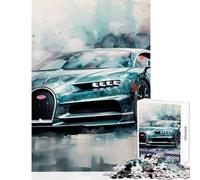 Puzzle de 1000 pièces Bugatti Chiron Aquarelle Jeu Anti-Stress Cadeau d'anniversaire Jeu éducatif avec Poster et fiche de Questions Assortis Format 38x52cm