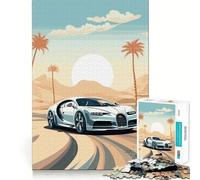 Puzzle de 1000 pièces Bugatti Chiron Course dans Le désert Bords Lisses Jeu de Concentration Amusant et Relaxant Cadeau d'anniversaire (38x26cm)