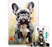 Puzzle de 1000 pièces Bulldog Aquarelle,Bords Fins,Jeu de réflexion et de détente,Cadeau Artistique de Noël (38x26cm)