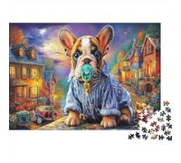 Puzzle de 1000 pièces Bulldog Papier Recyclé Bouledogue Français avec Sucette pour Adultes 14-99 Ans Décoration Maison et Cadeau 70x50cm/1000pcs