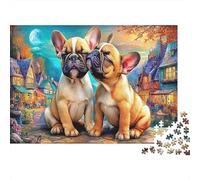 Puzzle de 1000 pièces Bulldog pour Adultes Bouledogues Se Frotant Le Nez Impossible Difficile Défi et Décompression Éducative 52x38cm/1000pcs
