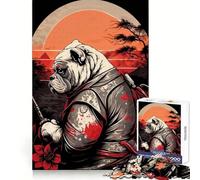 Puzzle de 1000 pièces Bulldog Samurai Japan Teenagers Stratégie,Réflexion,Détente,Assemblage Précis,Cadeau Festif (50x75cm)
